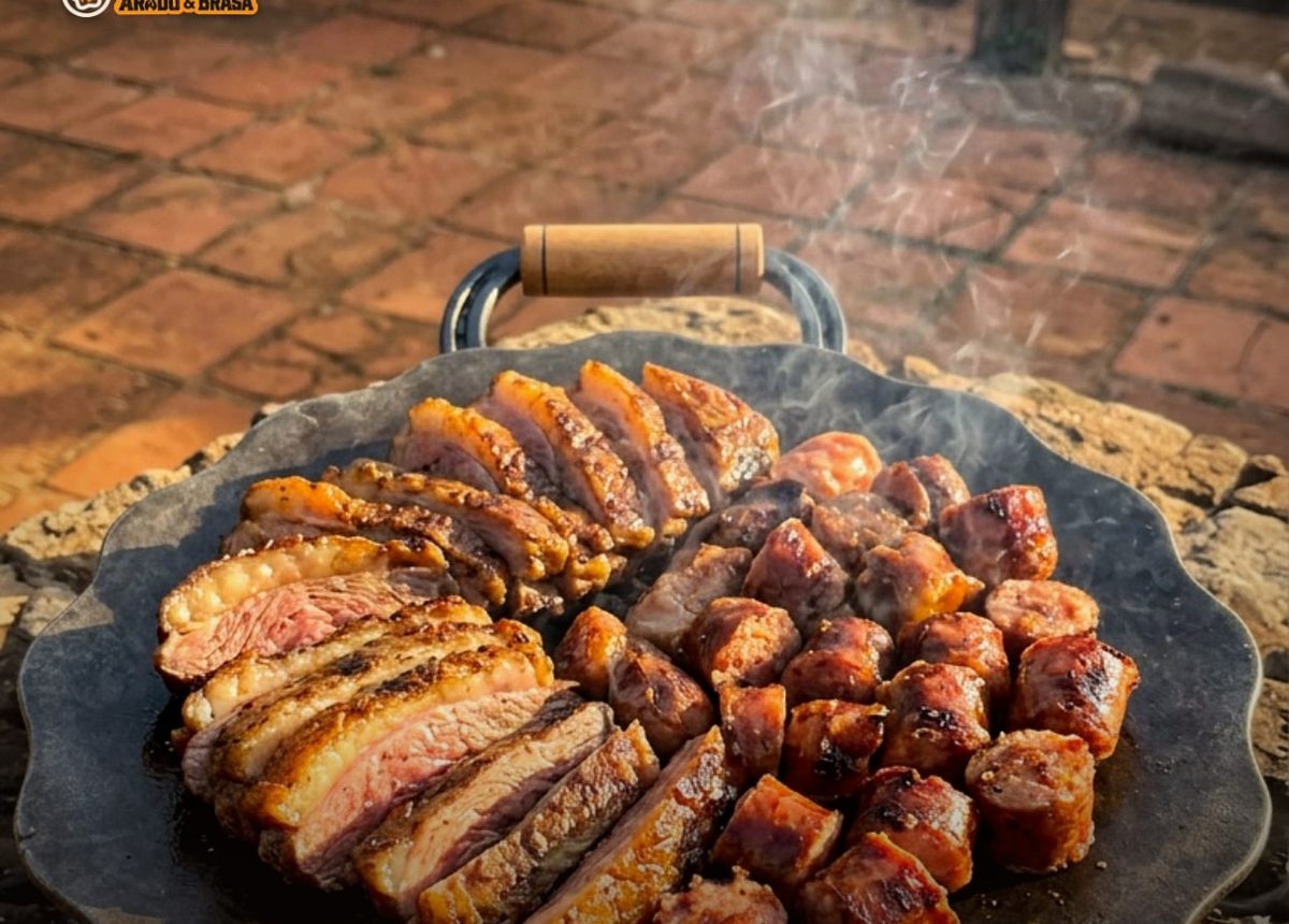Picanha e linguiça servidas no disco
